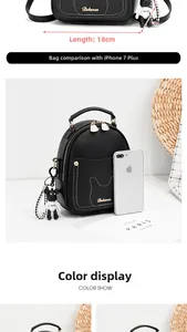 Detailed size view of the black textured backpack showing 18cm length and 9cm width