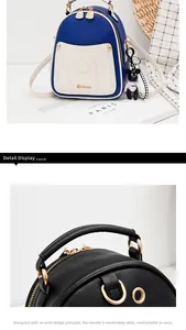 Close-up of dual-tone faux leather backpack handle and cute bear charm detail