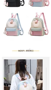 Close-up of multicolored waterproof nylon backpack featuring heart zipper and plush charm