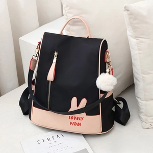 Fashion Backpack For Women Oxford Cloth Large Capacity Anti-theft Korean Style Cute Rabbit Ears With Plush Ball Charm