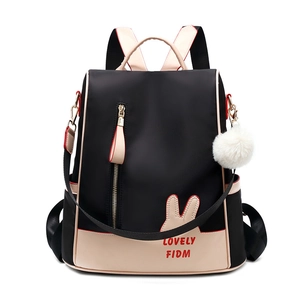 Fashionable Oxford cloth backpack for women with bunny ears and leather base