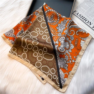Women Square Scarf Polyester Imitation Satin Paisley Geometric Print Contrast Color Satin Soft Neck Wrap Elegant