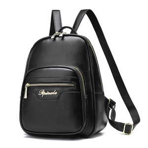 Women Fashion PU Leather Backpack Large Capacity Solid Color Bag With Golden Metal Zipper For Casual Travel Commuting School