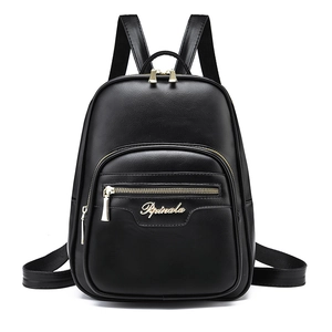 Classic black PU leather backpack with gold zippers and front pocket for daily use