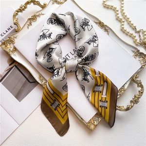 Vintage Carriage Print Square Scarf Luxury Satin Like Polyester Head Neck Wrap For Women Elegant Fashion