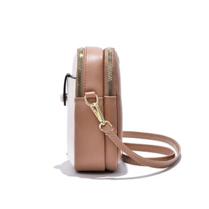 Chic beige and white two-tone dual zipper mini crossbody camera bag for women