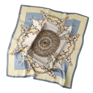 Elegant bright orange and baroque print silk square scarf 70cm for versatile styling