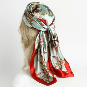 Elegant Floral Print Satin Square Scarf Women Satiny Large Bandana Headscarf Neck Wrap Travel Fashion