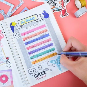 DIY colorful stationery set with cartoon stickers, glitter tape and multi-color ballpoint pen