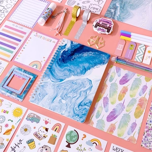 DIY Journaling Stationery Spiral Notebook Stickers Pens Washi Tape Glue Stick Heart Clips For Girls Creative Scrapbooking Material