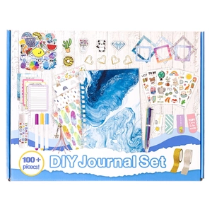 DIY journal set with marble notebook, stickers, markers and glitter tape, 100+ pieces