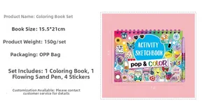 Detail view of cartoon animal activity sketchbook with quicksand pen and stickers set