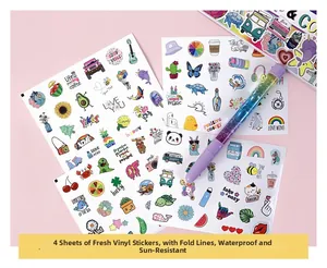Waterproof vinyl sticker set with animal patterns and motivational English phrases