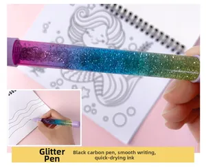 Detail of gradient quick-dry glitter liquid pen with smooth black carbon ink for journaling