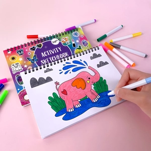 Kids activity sketchbook with elephant coloring page and markers for children ages 4 and up