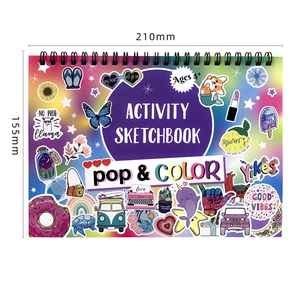 Spiral sketchbook for kids with colorful cartoon stickers of llamas and butterflies