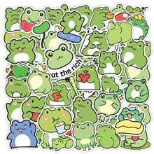 Collection of 50 cute waterproof cartoon frog stickers for luggage and water bottles
