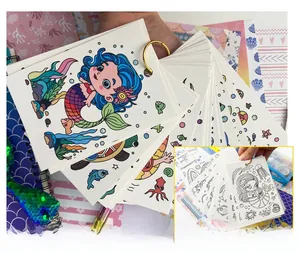 DIY mermaid coloring bookmark cards with ring binder and cartoon sea animal designs