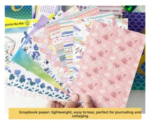 Close-up of mermaid themed scrapbook paper set with soft pastel patterns for DIY journaling