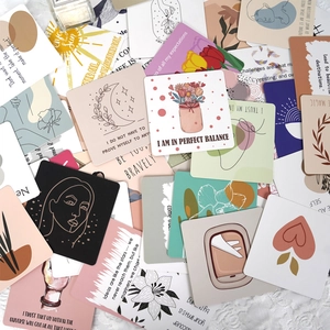 50pcs positive affirmation cards with boho hand-drawn illustrations and English quotes