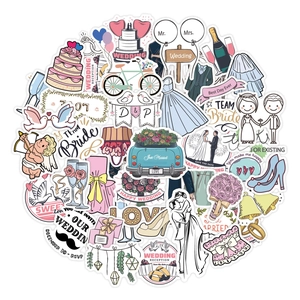 Wedding Stickers Waterproof PVC Matte Cartoon Romantic Decals For Scrapbooking Laptop Phone Case Bridal Party DIY