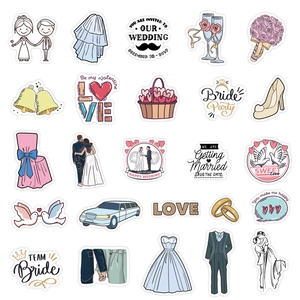 50pcs Wedding Sticker Pack for DIY Party Planning featuring Cartoon Bride and Groom Art