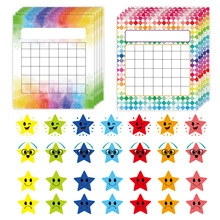 Detailed reward chart set with watercolor patterns and colorful star emoji stickers