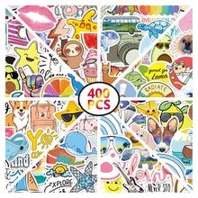 Collage of 400 waterproof cartoon stickers with animals, fruits and summer outdoor motifs