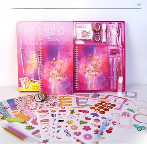Pink galaxy themed DIY journal kit with glitter stickers, notebook and stationery