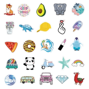 50pcs waterproof summer aesthetic stickers for luggage and water bottles featuring cartoon icons