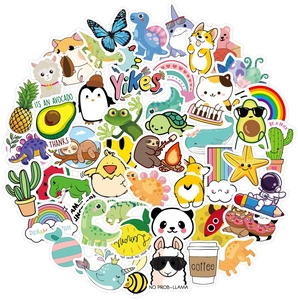 Vibrant 50-piece waterproof cartoon aesthetic stickers for water bottles and luggage decoration