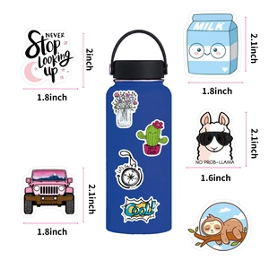 50pcs waterproof summer aesthetic stickers featuring cartoon sloth and jeep on a water bottle