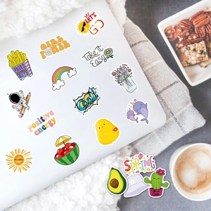 Set of 50 waterproof cartoon stickers for laptop and bottle decoration with summer aesthetics