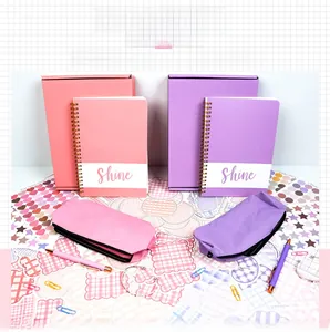 Pink and purple kids DIY journal set with spiral notebook, stickers and zipper pouch