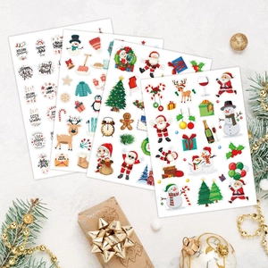 Cartoon Weihnachtsaufkleber Set mit Weihnachtsmann und Schneemann für DIY Geschenkdeko