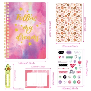 Pink DIY journal set for kids with notebook stickers and stationery gift accessories