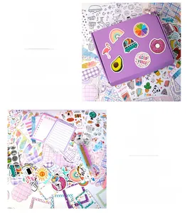 Détails du kit journal DIY 13 pièces avec boîte cadeau violette et divers autocollants