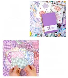 Détails du carnet à spirale violet et stickers à carreaux colorés pour journaux DIY