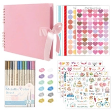 Gästebuch-Set mit rosa Spiralalbum, 12 Metallic-Stiften und dekorativen Stickern für DIY