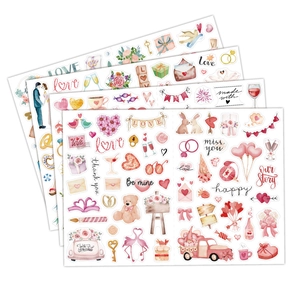 220er Set Aquarell-Herzaufkleber für Hochzeiten mit romantischen Liebesmotiven in Rosa