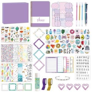 Kit De Journal DIY Autocollants En Papier Stylos Scrapbook Pour Filles Cadeau D'Anniversaire Créatif Papeterie Mignonne Violet Rose Vert