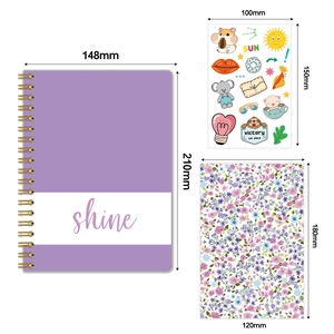 Coffret papeterie journal DIY violet avec carnet Shine, autocollants cartoon et carte fleur