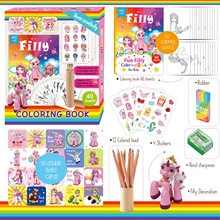 Kit de coloriage enfant avec livre de 40 pages, 12 crayons, autocollants et accessoires