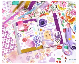 Detail of floral stickers and glitter tapes for DIY scrapbooking and gift wrapping
