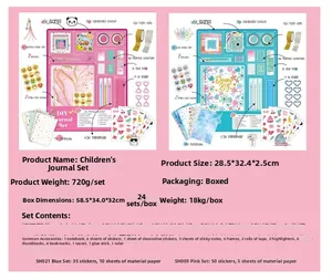 Detailed size chart and component list for the children's DIY journal stationery set