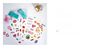 Detail of 6 cartoon sticker sheets and washi tapes for DIY scrapbooking and journaling