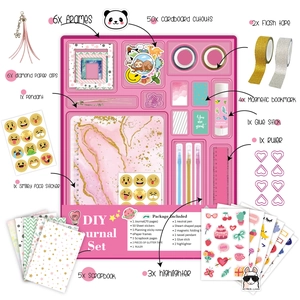 Pink DIY journal kit for girls with 70-page notebook stickers tapes and pens set