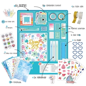 Blue DIY Dream Big journal set for kids with notebook stickers and washi tapes