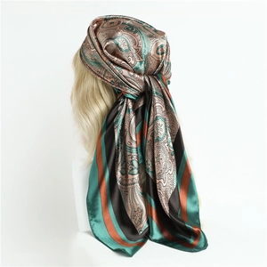 Vintage Paisley Print Square Scarf Satin Satin Like Headscarf Hair Wrap Fashion Accessory For Women