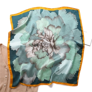 Écharpe Carrée À Imprimé Pivoine Florale Satin Imitation Satin Polyester Foulard Pour Femmes Accessoire De Mode Élégant Doux